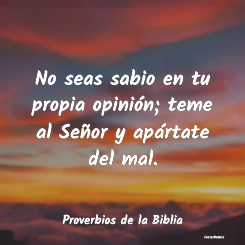 Proverbios de la Biblia - No seas sabio en tu propia opinión; teme al Seño...