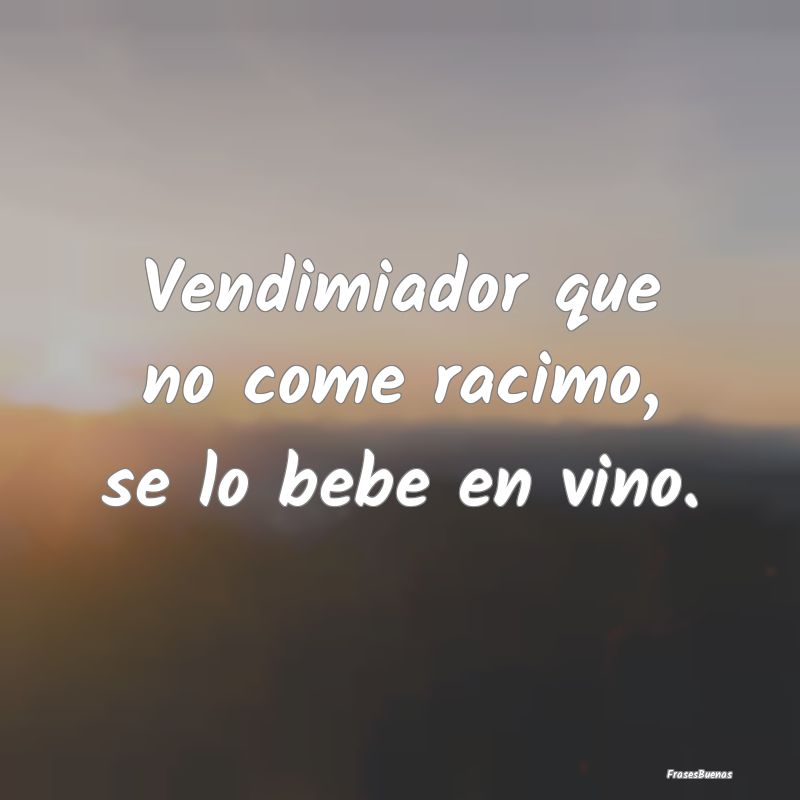 Vendimiador que no come racimo, se lo bebe en vino...