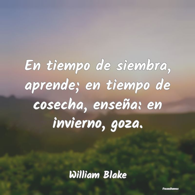 Frases William Blake - En tiempo de siembra, aprende; en tiempo